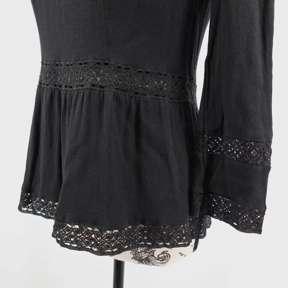 J Crew Point Sur Top Womens 00 Black Peplum Lace Crochet Victorian Wimsigoth‎